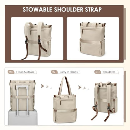 GOLF SUPAGS Convertible Laptop Backpack for Women Casual Daypack Notebook Tote Bag for Work College Travel Leisure (Apricot) - color: Apricot