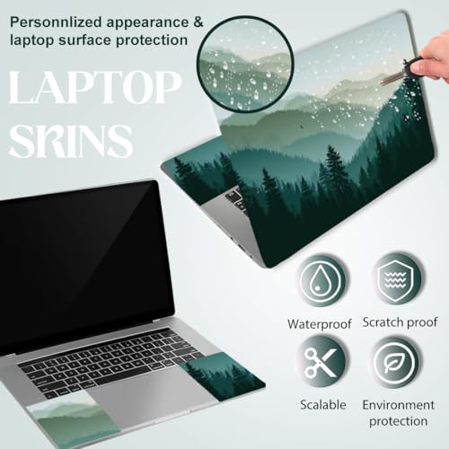 SUPERDANT Laptop Notebook Skin Sticker Cover Decal Mountain Forest Laptop Protector Notebook PC Computer Art Protector Universal Notebooks Art Decal Fits 12 13 13.3 14 15 15.4 15.6 inch Cyan Green