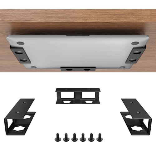 Joythink Universal Under Desk Metal Mount Laptop Holder Tray with Anti-Scratch Under Table Hidden Docking Station Holder Silicone Under Desk Mount for Laptop Keyboard Tablet Kitchen 3 PCS