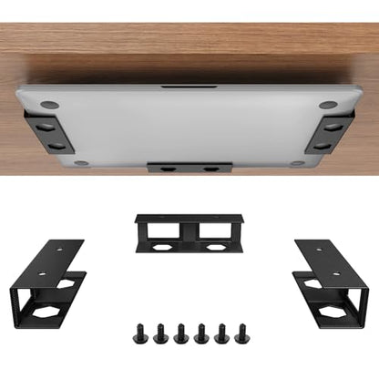 Joythink Universal Under Desk Metal Mount Laptop Holder Tray with Anti-Scratch Under Table Hidden Docking Station Holder Silicone Under Desk Mount for Laptop Keyboard Tablet Kitchen 3 PCS