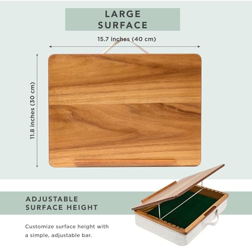 ROSSIE Home Acacia Wood Easel Lap Desk – Natural, Fits 15.6” Laptops | Adjustable 7-Level Laptop Stand, Portable Workstation with Open Storage - color: Natural