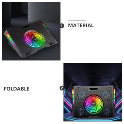 Artibetter Adjustable Laptop Cooling Stand Quiet Foldable Cooler with RGB Lighting with Five Levels Height Adjustment, Plastic and Iron Mesh Material, for Gaming and Office Use