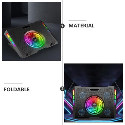 Artibetter Adjustable Laptop Cooling Stand Quiet Foldable Cooler with RGB Lighting with Five Levels Height Adjustment, Plastic and Iron Mesh Material, for Gaming and Office Use