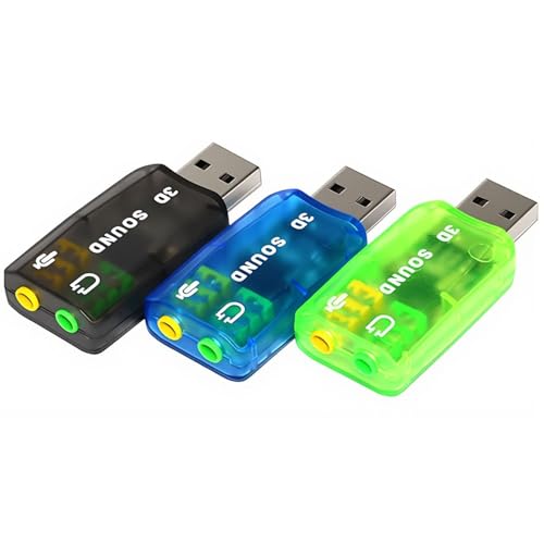 USB Sound Adapter, (3 Pack) 3.5mm Headphone and Microphone Jacks External Stereo Sound Card Plug and Play No Drivers Needed Compatible Windows,Linux, PC, Notebook, Desktop, PS4 (Three Colors)