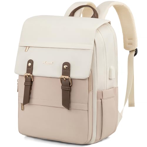 LOVEVOOK Laptop Backpack for Women, 15.6 Inch Vintage Travel Backpack Purse – Airline Approved Large Computer Bag, Lightweight for Nurse Teacher - color: Pink & Beige, size: 15.6 Inch