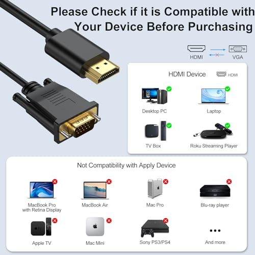 HDMI to VGA Cable 3 Feet 10-Pack,1080P HD | HDMI to VGA Cord (Male to Male)Video Cable for Computer, Desktop, Laptop, PC, Monitor, Projector, HDTV (NOT Bidirectional) - size: 3 Feet, style: 10Pack