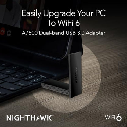 NETGEAR Nighthawk WiFi 6 USB 3.0 Adapter (A7500) – AX1800 Dual-Band Wireless Gigabit Speed (Up to 1.8Gbps) – Works with Any WiFi 6 or WiFi 5 Router Or Mesh System - for Windows PC - style: WiFi 6, 1.8Gbps