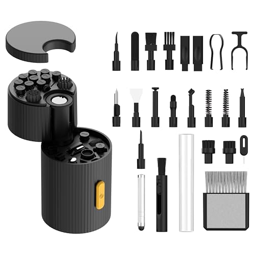 GK GAMAKAY Keyboard Cleaning Kit, 33-in-1 Multifunctional Magnetism Rotating Cleaning Kit, Portable Electronics Brush Tool for iPad iPhone Pro Tablet PC Camera Lens Earbuds Monitor (Black) - color: Black