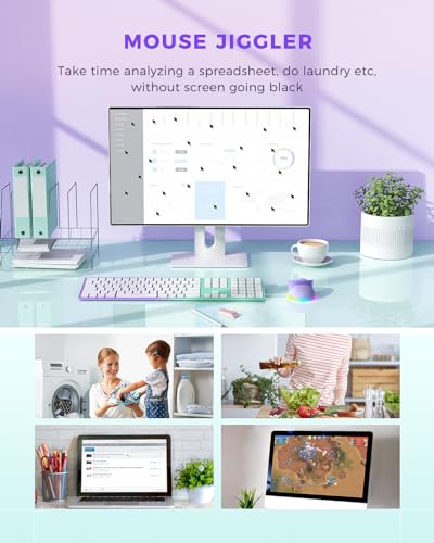 PEIOUS Wireless Jiggler Mouse for Laptop Keeps Computer Awake- Light Purple | 2-in-1 rechargeable LED mouse with jiggler mode, random movement, On/Off control, and plug-and-play USB - color: Purple