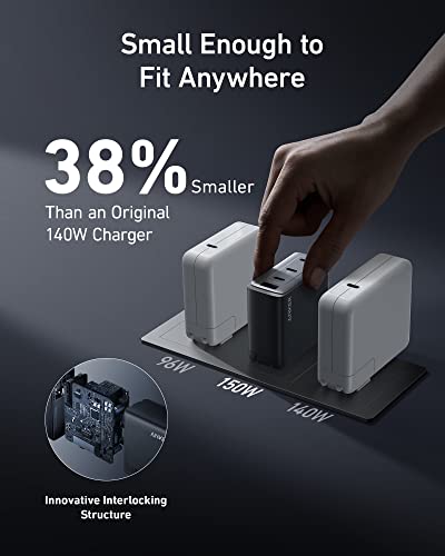 Anker 150W Max USB C Charger Block, 4-Port Compact Foldable GaN Charger for MacBook Pro/Air, iPhone 17/16 and More Series, Dell and More