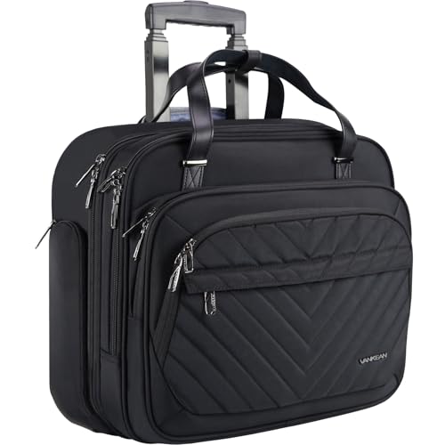 VANKEAN 15.6" Rolling Laptop Bag Waterproof RFID Travel Business Black