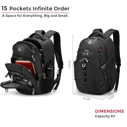 Swissdigital Design Laptop Backpack with USB Charging Port, Travel Backpack Fits 15.6 inches Computer, 31L College School Backpack for Men, Black | SD803-01 - color: Black