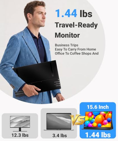Ingnok Portable Monitor for Laptop,15.6'' 1080P, with Magnetic Case | 1080P 1.44lbs Ultra-slim Travel Monitor, USB C Mini HDMI for Mac,mini PC,Built-in speakers,VESA-ready,Easy to Carry - size: 15.6 inches