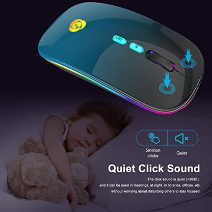 CC Store Wireless Mouse for Laptop,USB-C Rechargeable with Dual Connection | Bluetooth mouse with 2.4GHz USB receiver, silent slim design, adjustable DPI for laptop,MacBook,PC and tablet,Black-blue - color: Black-blue