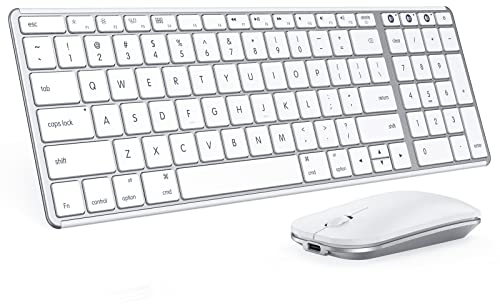 seenda Bluetooth Keyboard and Mouse Combo for Mac, SKM64-2 Rechargeable Silent Wireless Keyboard Mouse Compact Slim, 3 Multi-Device Connection, Compatible for Mac MacBook Pro/Air iPad, White Silver - color: White Silver