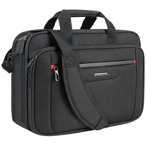 VANKEAN Laptop Briefcase Fits 15.6"-16" Laptop Slim Expandable Shoulder Bag | Multi Functional Compartment,Padded Shoulder Strap,Convenient Luggage Strap,Water-Repellent Fabric,Padded Laptop Compartment - color: Black-red, size: 15.6"