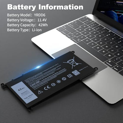 42Wh YRDD6 Battery for Dell Inspiron 5480 5481 5482 5485 5491 5593 5493 | 5584 5585 5591 5594 5598 3593 3493 3793 3584 3501 3583 3582 3310 7586 Vostro 5481 5581 5490 5590 Battery, 1VX1H VM732 p93g - size: 6.9 * 3.5 * 0.3 Inch YRDD6