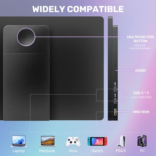 14" Portable Monitor Touchscreen, Anti-Scratch 1080P FHD Touch Screen with Built-in Kickstand & Stereo Speaker, 100% sRGB USB-C HDMI External Travel Monitor for Laptop Mac Phone PC