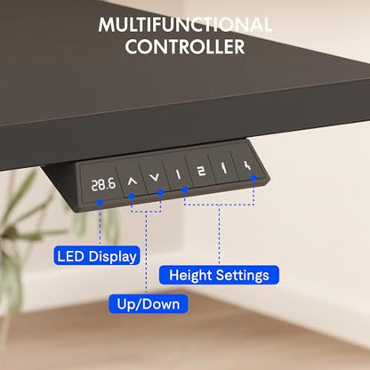 FLEXISPOT EN2 55"x28" Whole-Piece Standing Desk with Power Strip, Black | Whole-Piece Desktop, Easy-Access Clamp Power Strip, Organized Cable Management, Modern Home Office Setup - color: Black Top + White Frame, size: 55x28"
