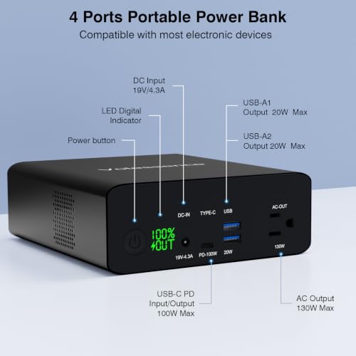 40000mah Laptop Power Bank | AC/USB-C/USB-A Battery Backup for Laptops: MacBook Pro/iPad Pro/Dell/HP/Surface | Cameras: Canon/Nikon/DSLR/DJI Drones | Smart Devices: iPhone/Samsung
