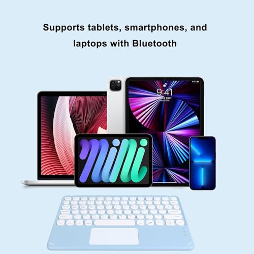 Wireless Keyboard with Touchpad, Ultra-Thin Rechargeable Bluetooth Keyboard Mini with Trackpad, Round Keys for iPad/iOS/Mac/Android/Windows (Blue) - color: light blue