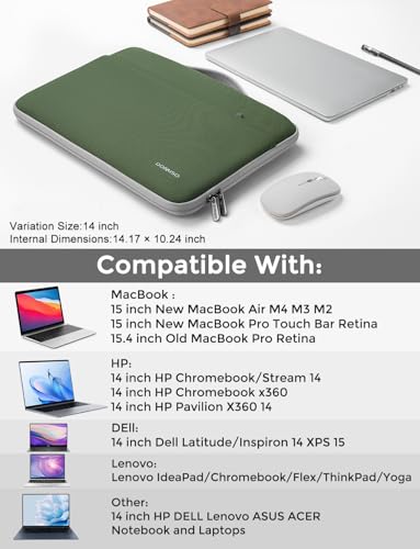 DOMISO 14 inch Laptop Case Sleeve Protective Cover Compatible with 15 inch MacBook Air M4 M3 M2,MacBook Pro,14-15 inch HP Dell ASUS Lenovo Chromebook,Waterproof Computer Cases Bag,Avocado Green - color: Avocado Green, size: 15" for Macbook Air