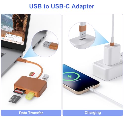 SD Card Reader, 5 in 1 USB-C & USB Card Adapter with SD/MicroSD/MS and Dual USB-A Ports Memory Card Reader for iPhone 17/16/15 Pro Max iPad MacBook Pro/Air M4/M3 Android Phone/Tablet PC (Terracotta) - color: TerraCotta