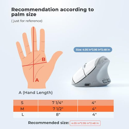 MEETION Ergonomic Vertical Mouse, Wireless Bluetooth Mouse - White | Rechargeable mouse with dual Bluetooth 5.2 and USB, 4 DPI levels (800–2400), compatible with Windows, Mac, PC and iPad - color: Right Gray