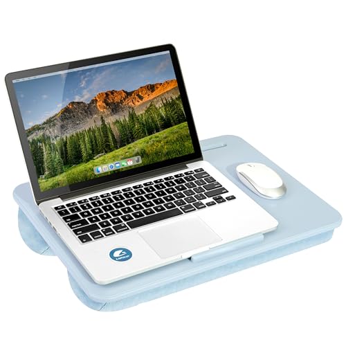 LAPGEAR The Original Lap Desk – Sky Blue, Fits 17" Laptops | Microbead Cushion, Device Ledge, Built-In Pencil Tray, Carry Handle - color: Sky Blue, size: 17" Laptop (The Original)