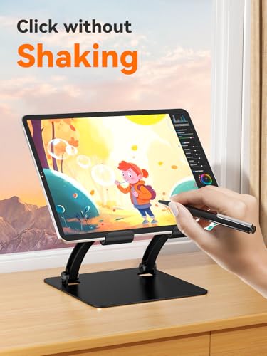 tounee Tablet Holder Stand, Dual Rod Adjustable Aluminum Desktop Stand, Compatible with 4.7-16.9" iPads, Surface Tablets, Portable Monitor, Kindle and More (Black) - color: Black
