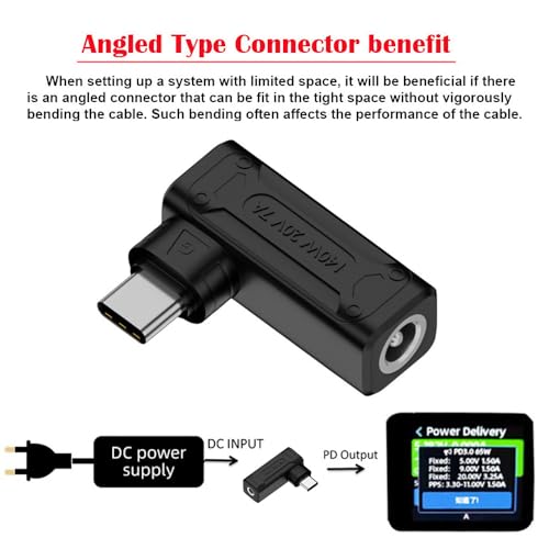 140W 100W DC Jack 5.5x2.1mm Input to USB-C Type-C Angled 90 Degree Power Plug Charge Adapter for Laptop Phone - style: 5.5x2.1mm 140W