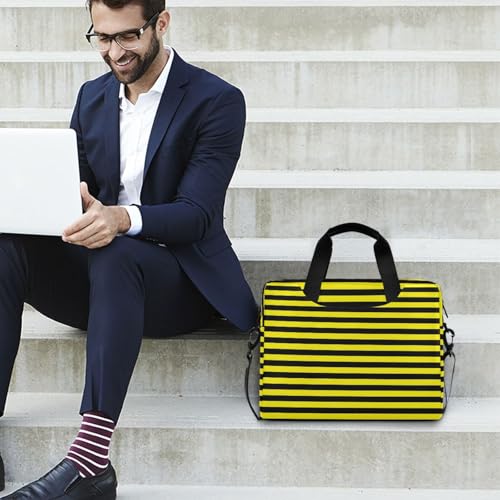 Laptop Zipper Case Portable Crossbody Messenger with Handle and Shoulder Strap 15.6 inch Computer Case Yellow Black Stripe