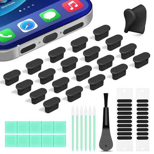 Silicone USB C Dust Plug with Phone Speaker Cover,Type C Anti Dust Plug | 5-in-1 31 Pack USB C Charging Port Cover Cleaning Kit for iPhone 15/16/17/Samsung/One Plus/Google Pixel/All USB C-Port Device - color: Black
