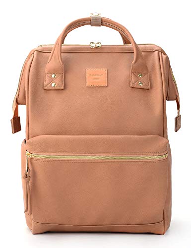 Kah&Kee Leather Laptop Backpack for Women 15 inch Teacher Work Travel Bag - color: Tan Pink, size: Medium