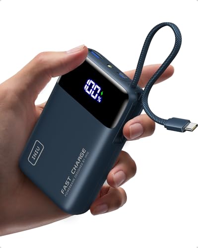 INIU 20000mAh Portable Charger, Smaller 45W Fast Charging Travel Power Bank | Flight-Safe, Built in USB-C Cable, Travel Essential, Battery Phone Pack for iPhone 17 16 Pro, Samsung S26, iPad etc, Blue - color: Blue, size: 20000mAh