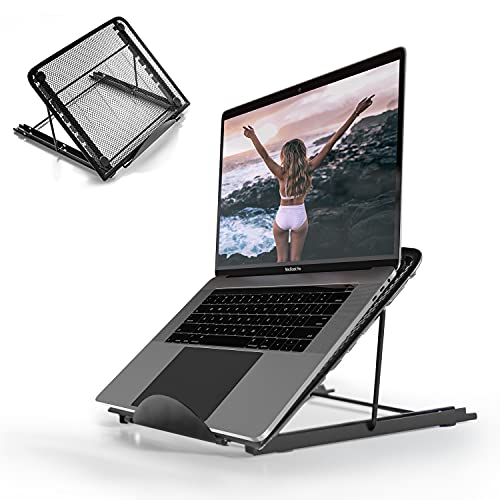 Laptop Computer Portable Mesh Stand, Adjustable Angle Well-Ventilated Ergonomic Desktop Holder, Foldable, Lightweight & Flexible Tray Mount Universal Compatible Laptop/Notebook/Macbook/Tablet (Black)