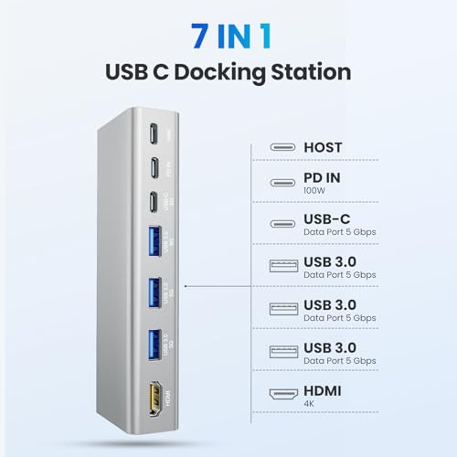 tounee Laptop Stand with Detachable USB-C Hub, 100W PD Charging, 4K@60Hz HDMI, 3 USB Ports, Ergonomic Laptop Holder Docking Station for 10-17" Laptops, MacBook & More - Silver - color: Silver