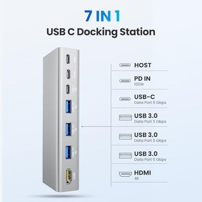 tounee Laptop Stand with Detachable USB-C Hub, 100W PD Charging, 4K@60Hz HDMI, 3 USB Ports, Ergonomic Laptop Holder Docking Station for 10-17" Laptops, MacBook & More - Silver - color: Silver