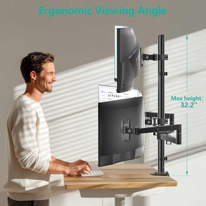 WALI Quad Monitor Mount for up to 49 inch Ultrawides on Top Bracket and 27 inch Screens on Lower Brackets, Extra Tall 4 Monitor Stand, Heavy Duty Monitors Arm up to 44 lbs (M004S-P), Black - size: 13"-49", style: Quad