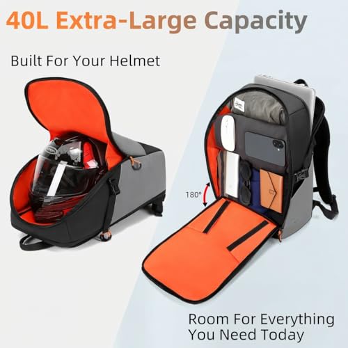 Motorcycle Helmet Backpack Large Capacity Reflective Waterproof Laptop Backpack with Padded Electronics Compartment Mochilas Para Motociclistas for Cycling Hiking Riding