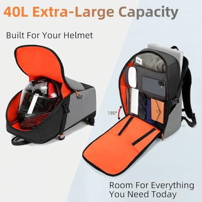 Motorcycle Helmet Backpack Large Capacity Reflective Waterproof Laptop Backpack with Padded Electronics Compartment Mochilas Para Motociclistas for Cycling Hiking Riding