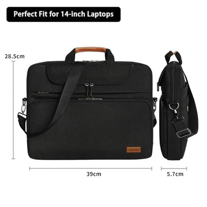 DOMISO 14 Inch Laptop Bag, Waterproof Business Briefcase Computer Messenger Shoulder Bag with Strap for Macbook Pro Air/Lenovo IdeaPad/Acer Aspire/HP/Dell XPS 15/ASUS/MSI, Black - color: Black, size: 14 Inch