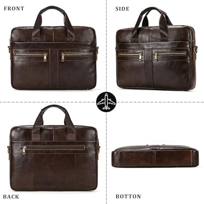 Leather Laptop Bag for Men Briefcase Fits 15.6 Inch Notebook Portable Shoulder Messenger Crossbody Bag for Travel Office - color: 16coffee