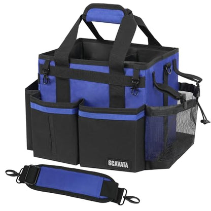 SCAVATA Compact Wearable Cleaning Caddy with Handle & Shoulder Straps | Small Cleaning Supplies Organizer, Under Sink & Car Cleaning Tools Storage Bag for Housekeepers Cleaners, Blue - color: Blue