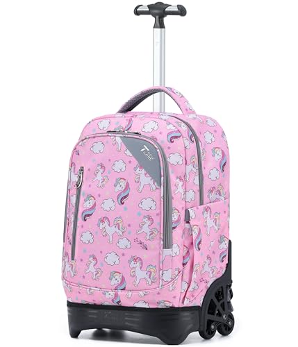 NEW TILAMI 18-Inch Rolling Backpack 6-Wheel for Kids School Travel | 6-Wheel Stair-Climbing Girls Boys Carry-on Suitcase Water-Resistant Adjustable Trolley Handle Wheels School Travel Camping - color: Cute Unicorn