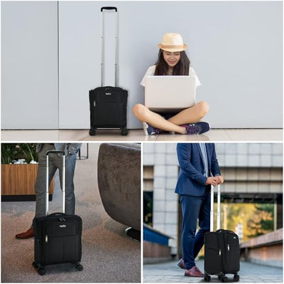 HanTrip 16 Inch Underseat Carry On Luggage with Wheels Softside Small Suitcases Personal Item Bag with Pocket Travel Luggage for Men Women Business Overnight Bag(Black) - color: Black