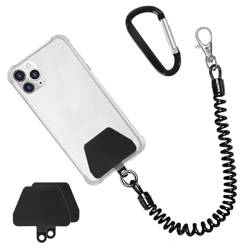 Doormoon Phone Lanyard Tether with 2 TPU Patch, Cell Phone Lanyard with 1 Phone Tether, 2 TPU Patch for Outdoor Hiking Climbing - color: Black-tpu Patch