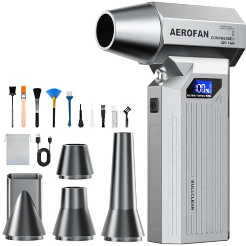 Compressed Air Duster - 160,000RPM Electronic Air Duster with LED Light, 4-Gear Adjustable Mini Turbo Fan Duster, Rechargeable Cordless Air Blower Gun for PC/Keyboard/Car/Home/Outdoor