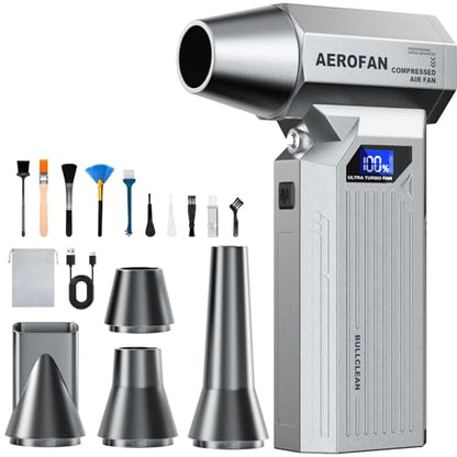 Compressed Air Duster - 160,000RPM Electronic Air Duster with LED Light, 4-Gear Adjustable Mini Turbo Fan Duster, Rechargeable Cordless Air Blower Gun for PC/Keyboard/Car/Home/Outdoor