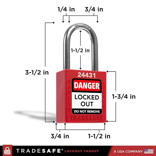TRADESAFE Lockout Locks, 7 Red Loto Locks Keyed Different, 1 Key Each | Non-conductive Nylon Body, Spring-loaded Stainless Steel Shackle, Key-retaining Cylinder With Multilingual Safety Labels - color: 7-Red, size: 1 Key Per Lock